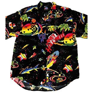 Vintage Planet Hollywood Shirt Mens Size XL Hawaiian Style Button‎ Up Print | T1